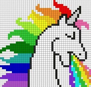 Pixel art - Unicórnio e arco-íris