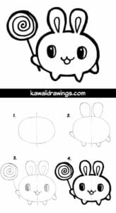 Desenhos kawaii para desenhar e colorir coelho com pirulito