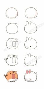 Desenhos kawaii para desenhar e colorir coelho e tigre
