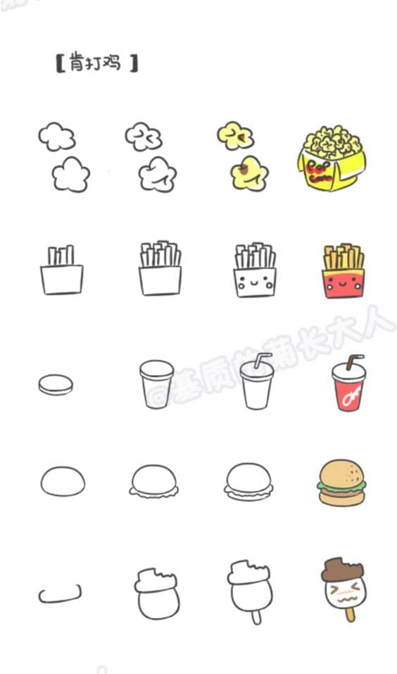 Desenhos kawaii para desenhar e colorir fast food