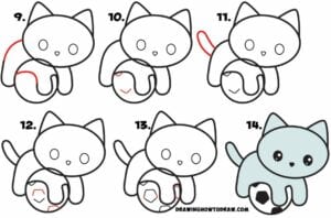 Desenhos kawaii para desenhar e colorir gato fofo