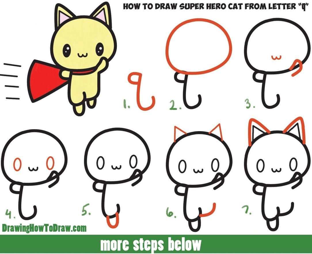Desenhos kawaii para desenhar e colorir gato heroi
