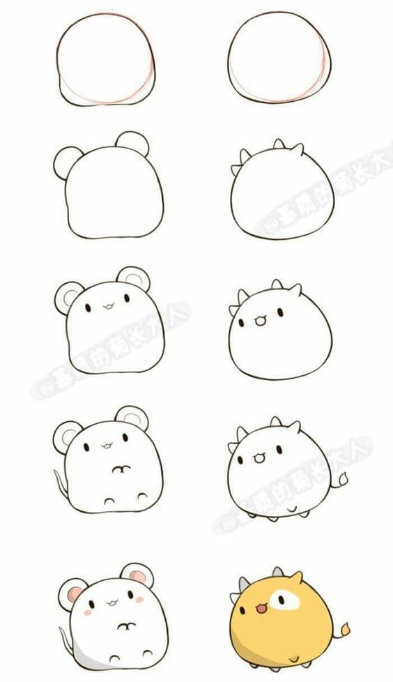 Desenhos kawaii para desenhar e colorir rato