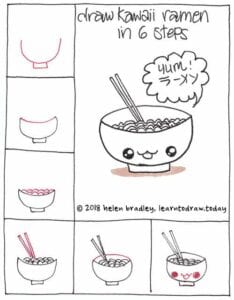 Desenhos kawaii para desenhar e colorir sopa japonesa