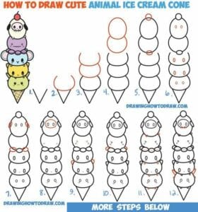 Desenhos kawaii para desenhar e colorir sorvete