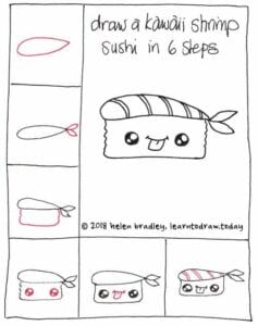 Desenhos kawaii para desenhar e colorir sushi