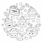 desenhos para colorir kawaii bolo e cupcake