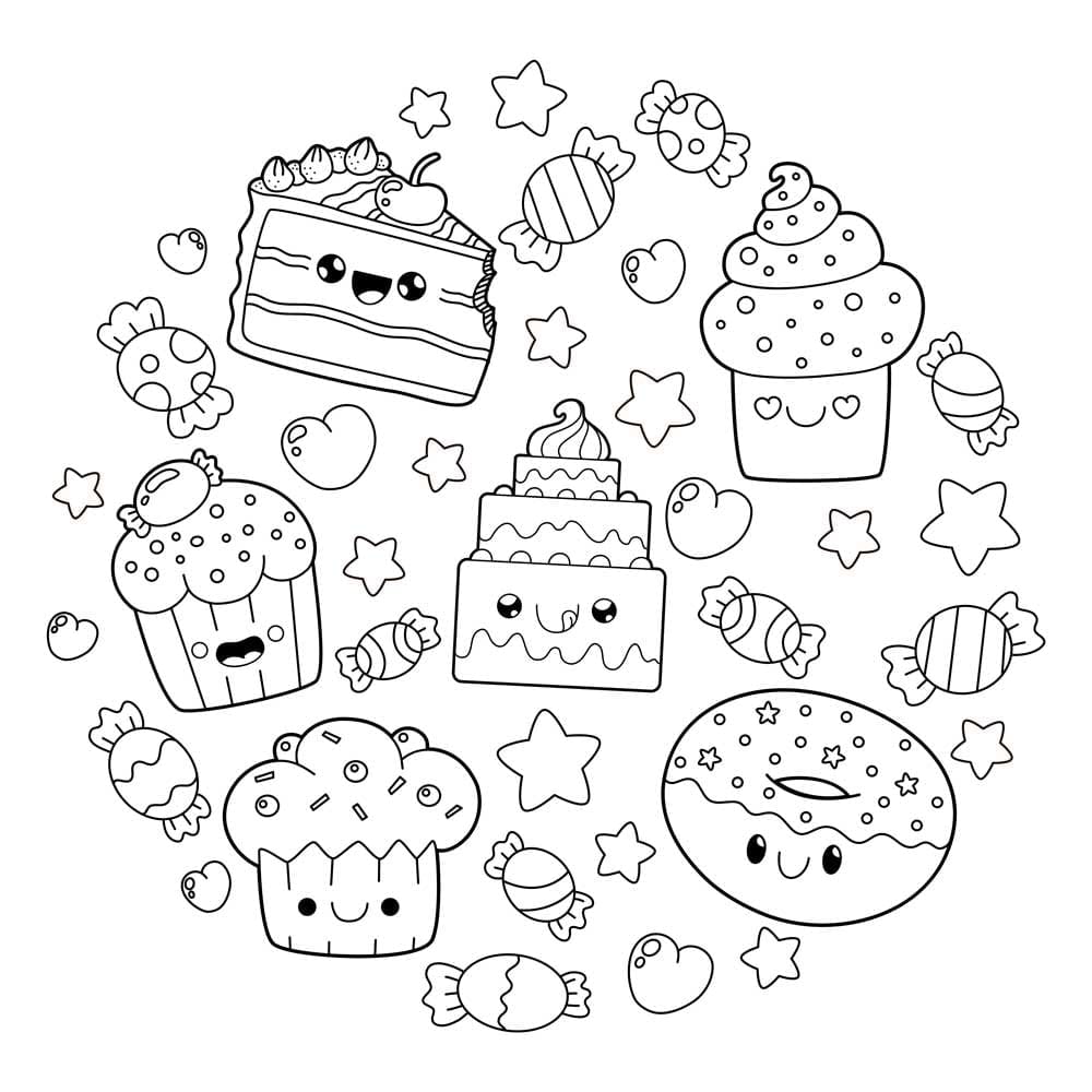 desenhos para colorir kawaii bolo e cupcake
