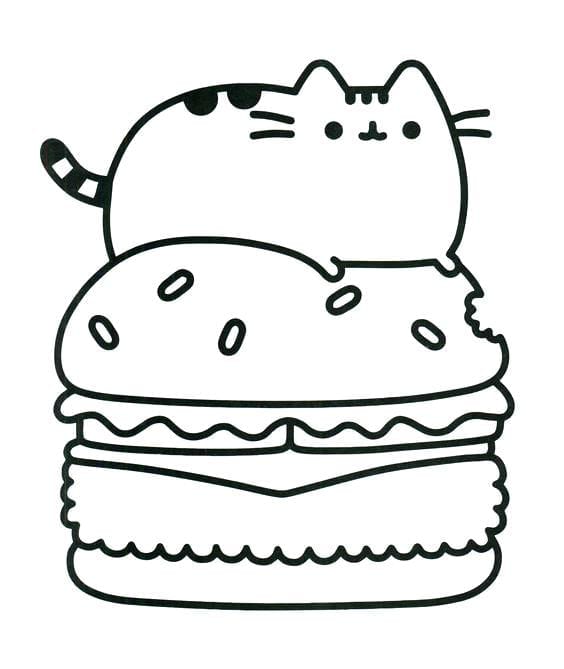 desenhos para colorir kawaii deitado no hamburguer