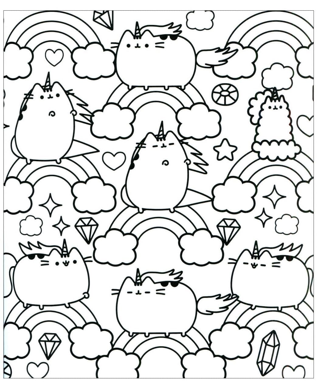 desenhos para colorir kawaii gato e arco iris