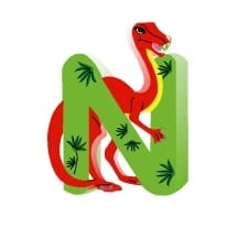 alfabeto ilustrado com dinossauros letra N
