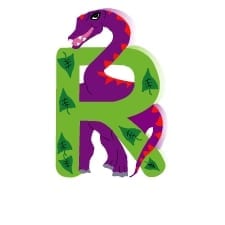 alfabeto ilustrado com dinossauros letra R