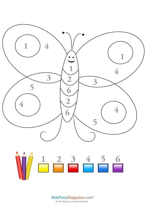 colorir por numeros borboletinha