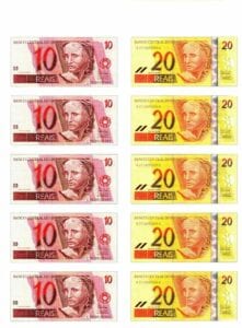 dinheiro para imprimir 10 e 20 reais